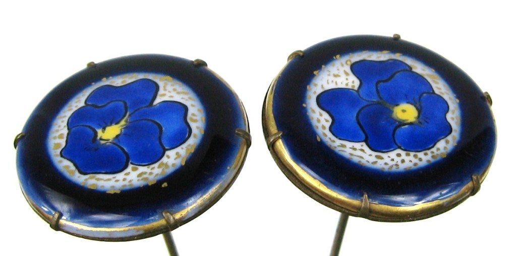 Victorian Enameled Pansy Hat pins 2