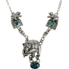 Carol Felly Sterling Silver Turquoise 3-D BEAR Fish Necklace