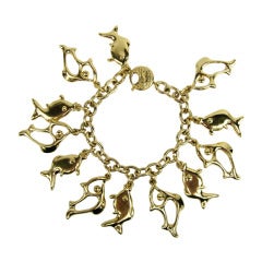 1980's Yves Saint Laurent YSL Gold Fish Charm Bracelet New Never worn 1