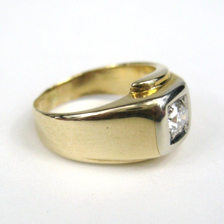 Mid Century Gold Men&#39;s Diamond Ring For Sale at 1stdibs