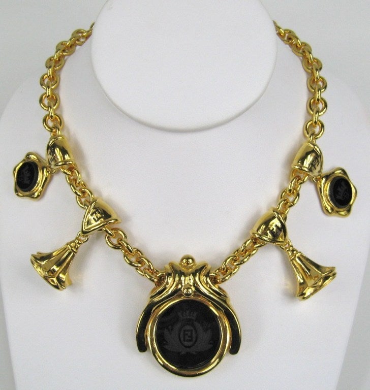 Vintage 1990s Fendi Crest Black Matte Necklace New, Never Worn For Sale ...