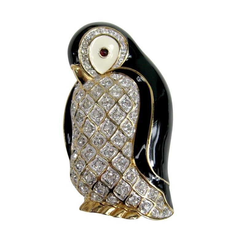 JUDITH LEIBER Swarovski Crystal Penguin Brooch