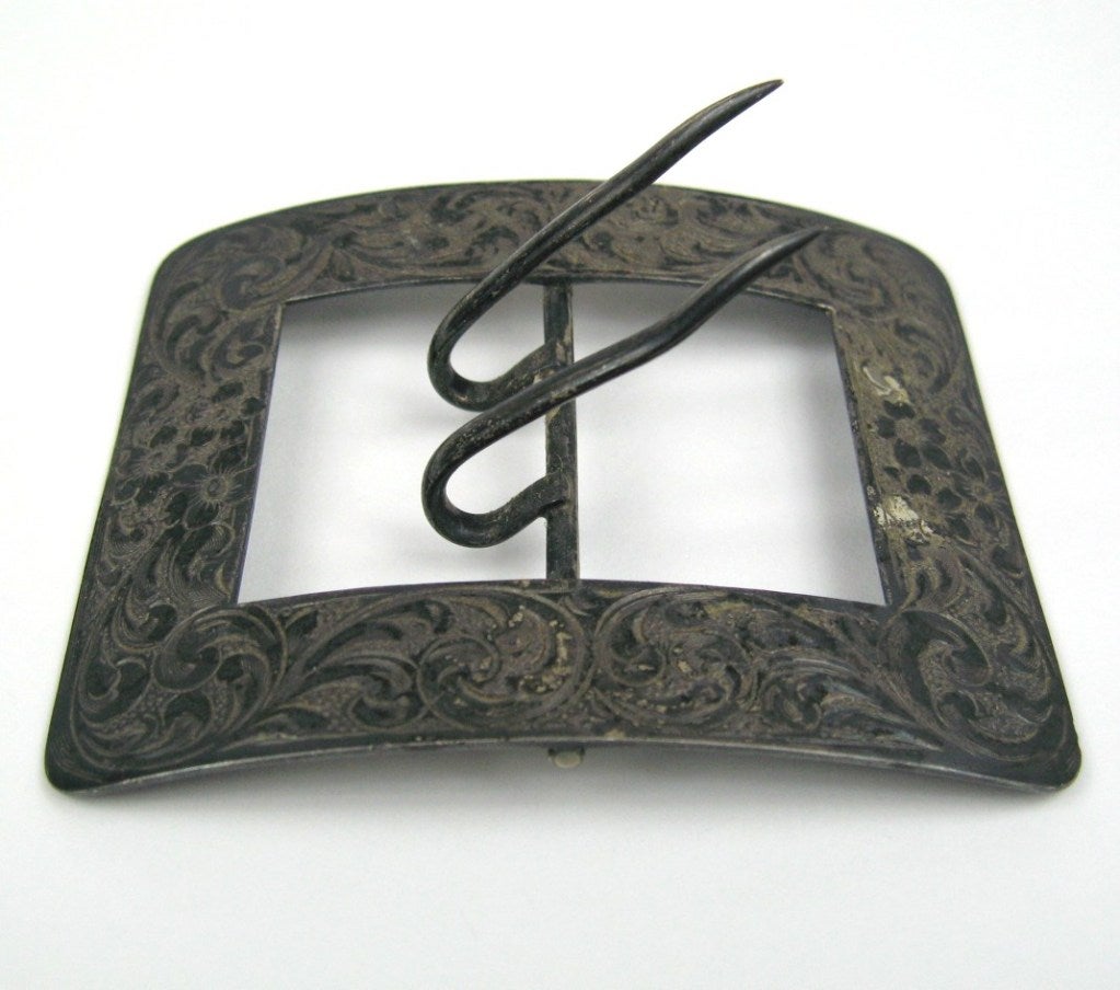 Antique Art Nouveau Sterling Silver Chased Belt Buckle For Sale at 1stdibs