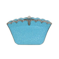 JUDITH LEIBER Turquoise Swarovski Crystal Scalloped Minaudiere Clutch