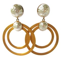 Vintage Dominique Aurientis Large Double Pearl Hoop Earrings 1980'sNew Old stock 1