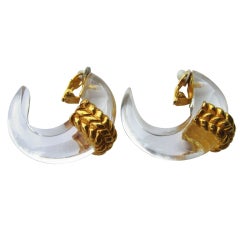 Dominique Aurientis Paris Large lucite HOOP Goldtone Earrings 12