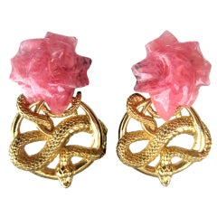 Stephen Dweck Sterling Silver Rose Quartz Serpent Snake Earrings 1