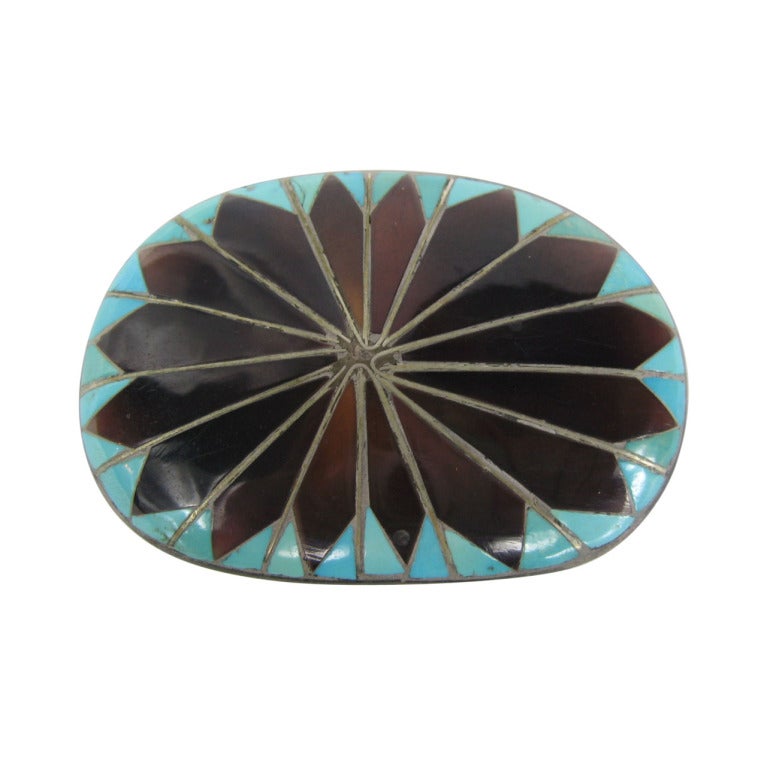 Native American Zuni Turquoise Inlay Belt Buckle
