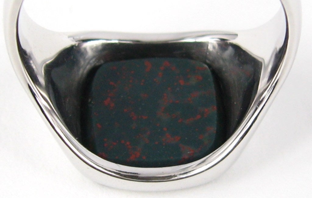 Mid Century Bloodstone 14kt White Gold Ring 1