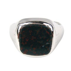 Mid Century Bloodstone 14kt White Gold Ring 9