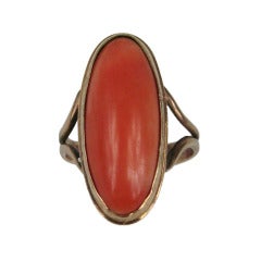Oval Coral Victorian Gold Ring 7