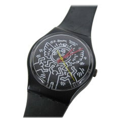 Vintage 1985 Keith Haring Swatch Watch Blanc sur Noir