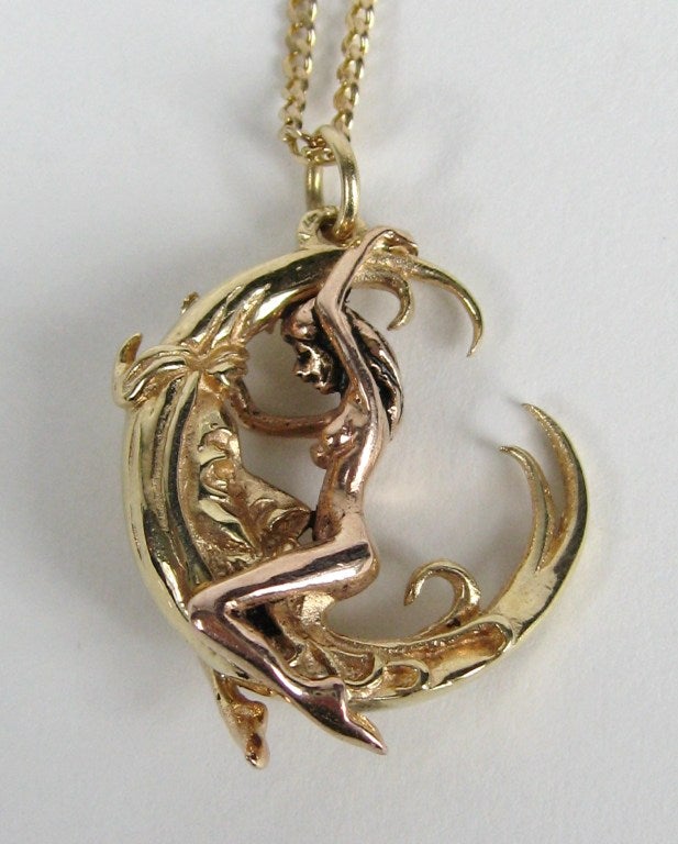 Very interesting piece of Erotica Jewelry 
Lovely young lady riding the Moon!!

Measuring 
.92