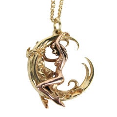 Antique Gold Erotica Moon Pendant Necklace