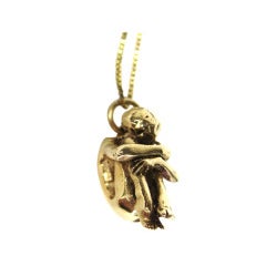 Gold Crouched Woman Necklace "Fetal Position" 6