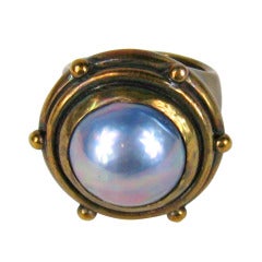 Stephen Dweck Mabe Pearl Bronze Ring 1980s 8