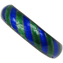 1950's Danish Sterling Silver Blue / Green Enamel Bangle Bracelet