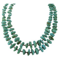 Old Pawn Double Strand Turquoise & Heishi Shell Sterlling Silver Necklace 7