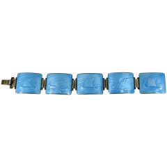 Vintage N. M. Thune  Sterling  Blue Guilloche Enamel Link Bracelet