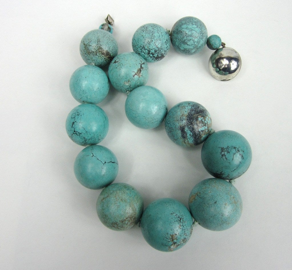 Massive Sterling Silver Turquoise Ball Necklace 1