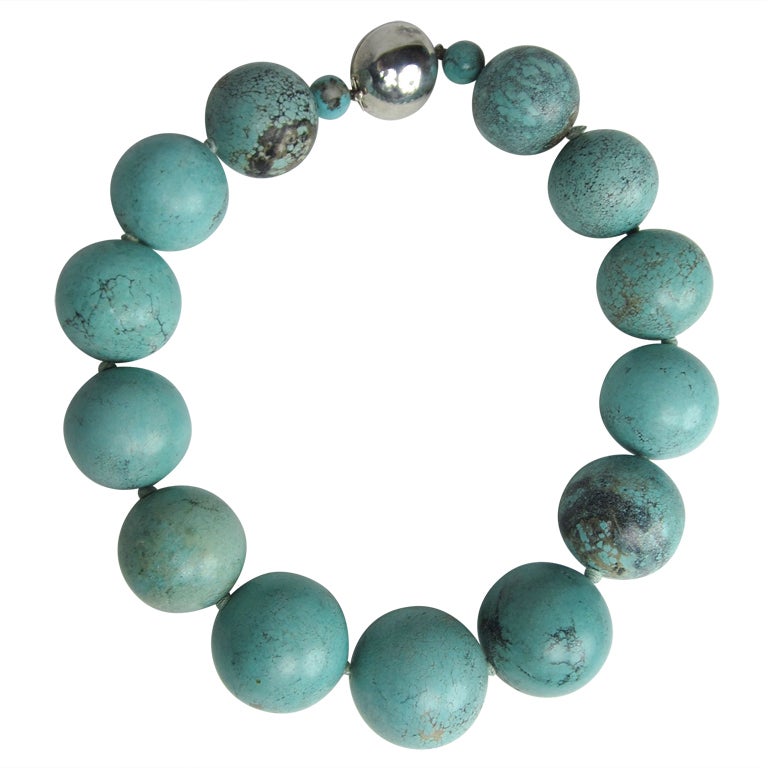 Massive Sterling Silver Turquoise Ball Necklace