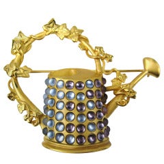 1990s Karl Lagerfeld Gilt Watering Can Brooch New Old Stock 1