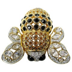 1980's Swarovski "Jeweler's Collection" Crystal Gold Bumble Bee Brooch Pin 2