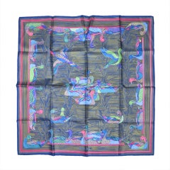 Hermes Bronze Striped Bird Silk Scarf 1