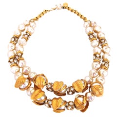 1980's Philippe Ferrandis Gold Gilt Baroque Leaf Bib Necklace