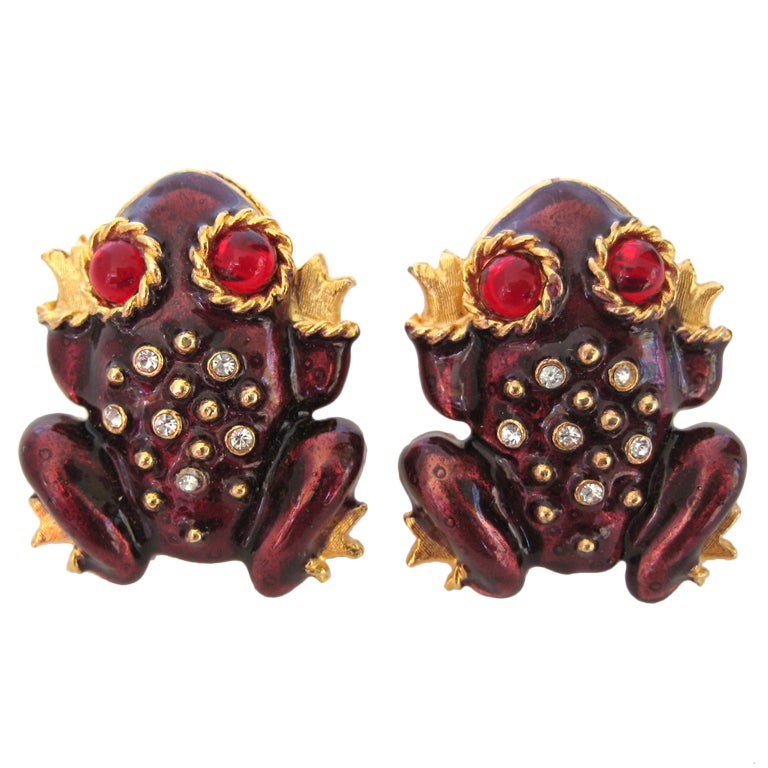 Gerard Yosca Swarovski Crystal Frog Button Earrings Never worn For Sale ...