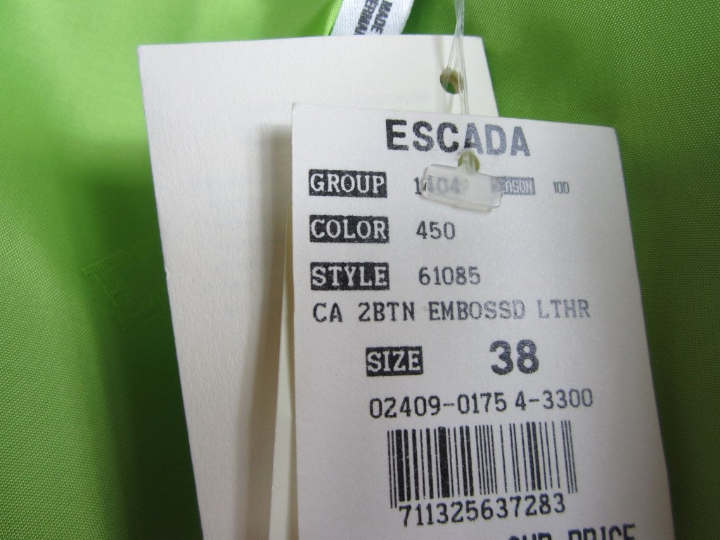 ESCADA Neon LIME Green Embossed Repitle Leather Blazer Jacket In New Condition In Wallkill, NY
