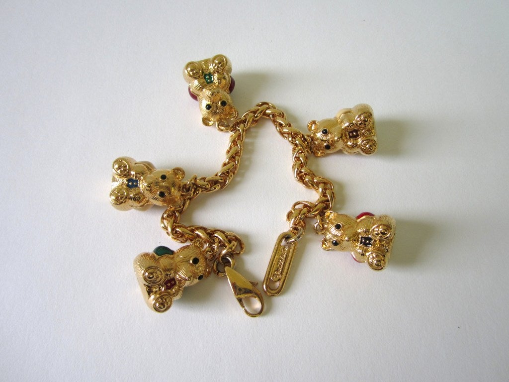 JUDITH LEIBER Enamel Figural Teddy Bear Charm Bracelet New Never Worn