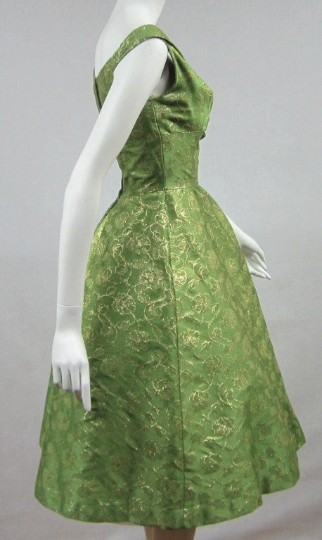 Women's 1950s Will Steinman Green Gold Brocade Cocktail Dress
