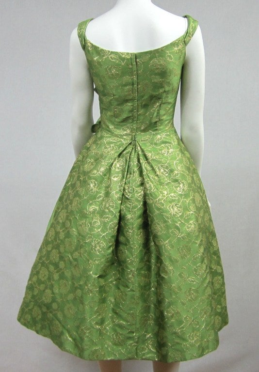 1950s Will Steinman Green Gold Brocade Cocktail Dress 1