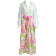 Vintage 1970s Estevez Floral Maxi Dress Poet Sleeves 11