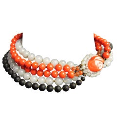 Vintage 1940s French Glass 6 strand Choker Necklace 6