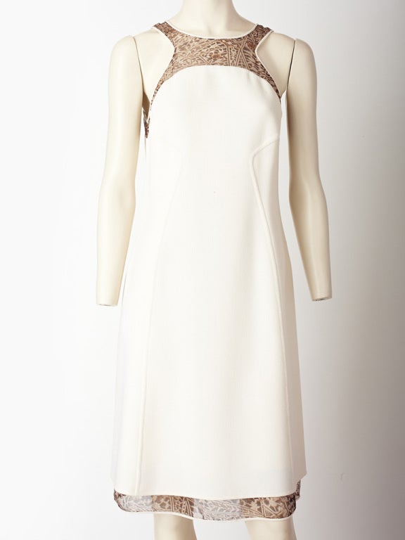 Ralph Rucci, ivory, wool crepe, sleeveless dress with halter neck, yoke and hem in a 