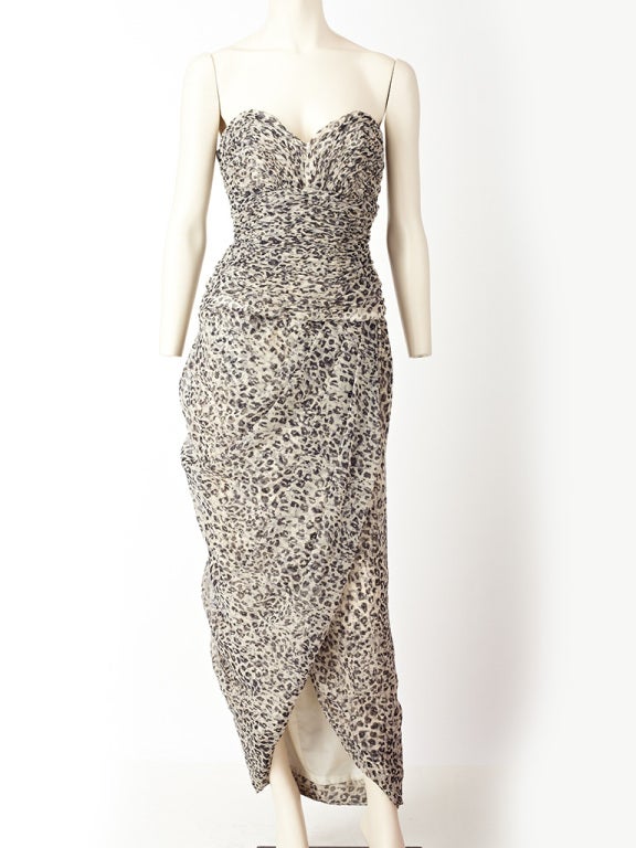Victor Costa Leopard Print Evening Dress