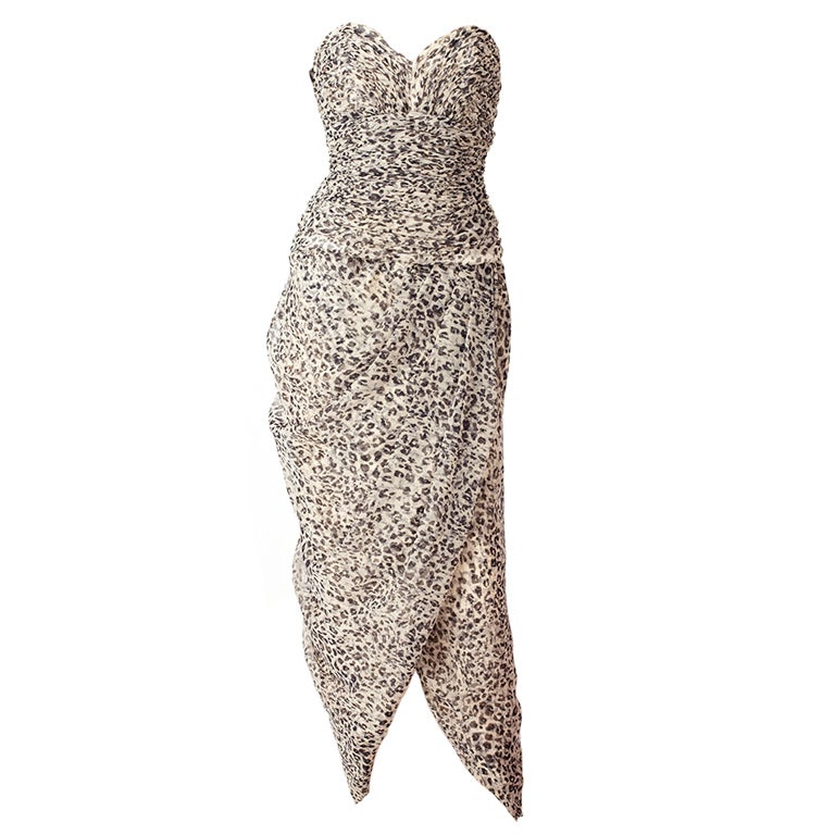 Victor Costa Leopard Print Evening Dress