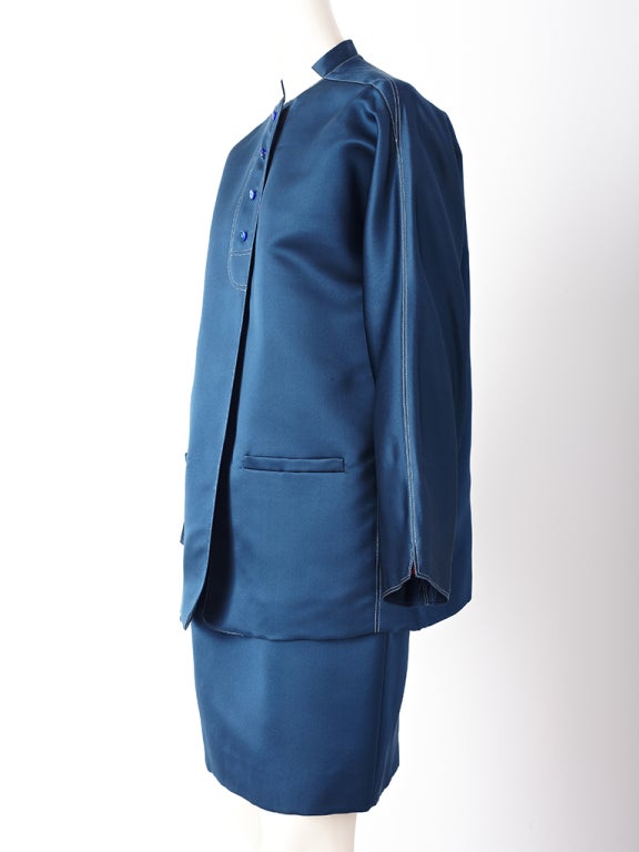 Geoffrey Beene Teal Blue Satin Suit