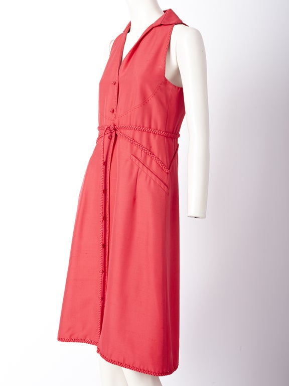 Ralph Rucci, red silk day dress with halter cut arm holes, 