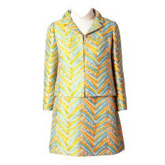 Vintage T. Jones Graphic Pattern Dress and Jacket 1960's
