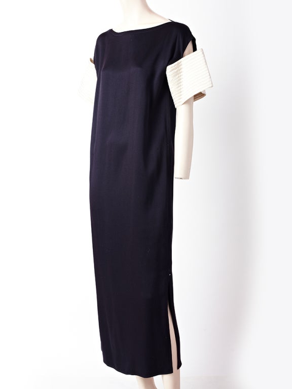 Geoffrey Beene, midnight blue, satin column dress with a 