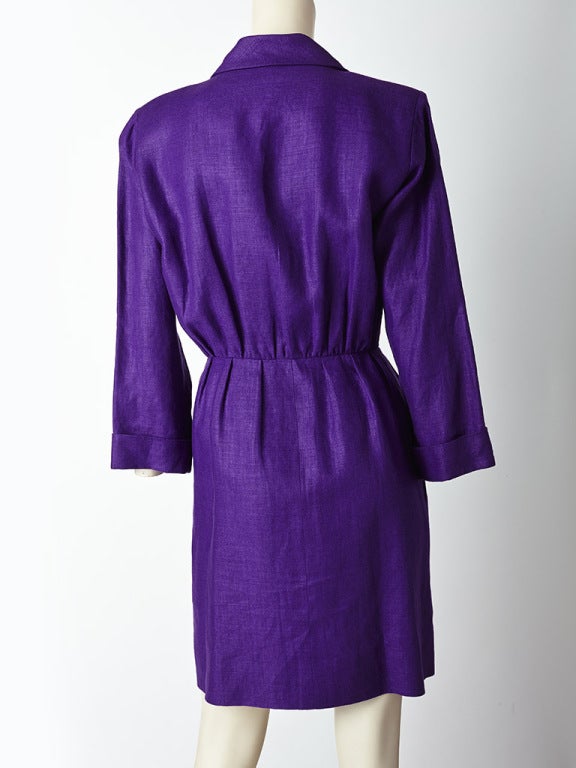 Purple Yves Saint Laurent Linen Tuxedo Dress