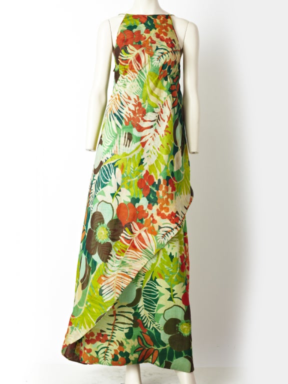 Scassi Tropical Print Organza Gown