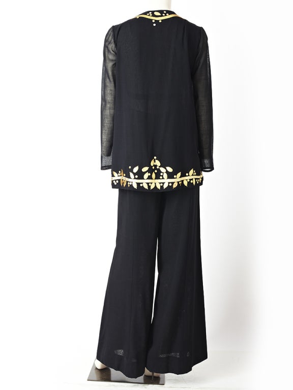 Pauline Trigere Pant Ensemble With leather Appliques In Excellent Condition In New York, NY