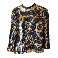 Oscar de la Renta 80s Paisley Sequined Top