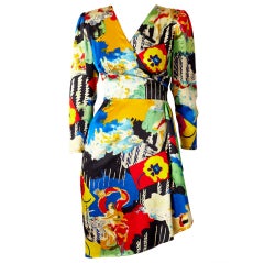Vintage Ungaro 80s Abstract Print Silk Day Dress