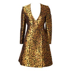 Vintage Valentino Gold Brocade Leopard Print Wrap Dress
