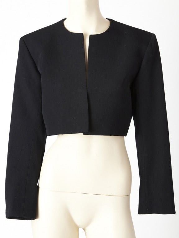 YSL, fine, wool, simple, cropped jacket with jeweled collar and
no closures.